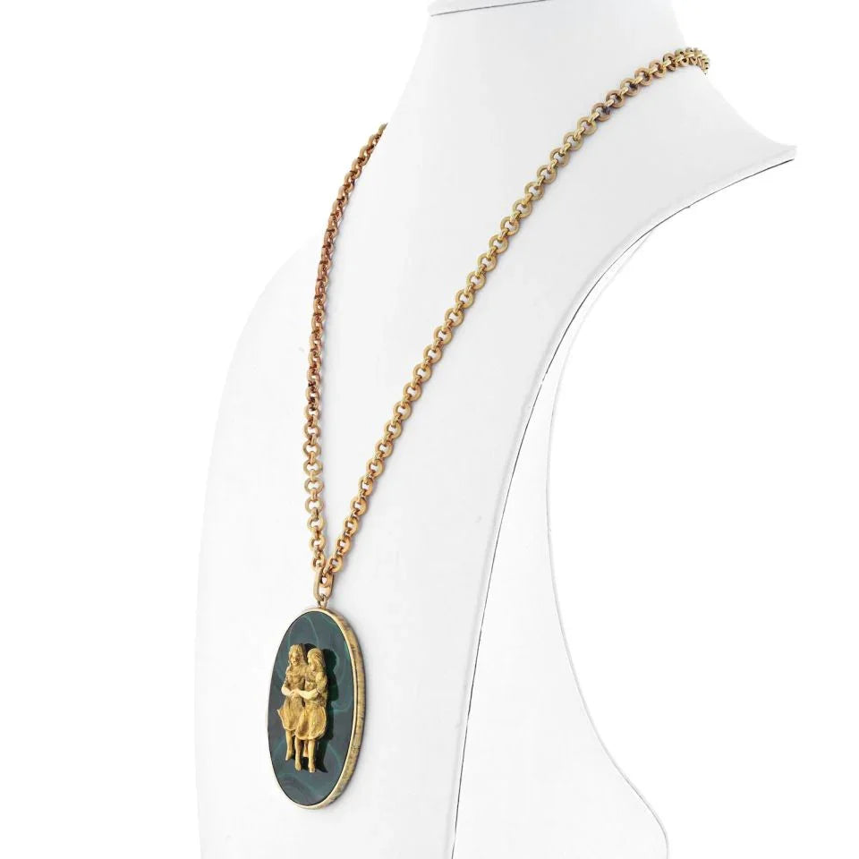 Buccellati 18K Yellow Gold Gemini Malachite Medallion Necklace — view 3 — Laura Milman New York