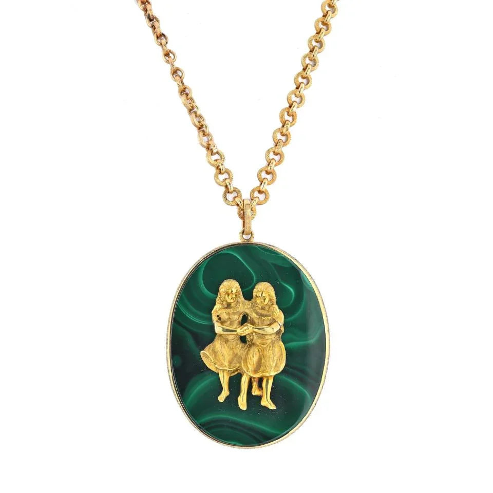 Buccellati 18K Yellow Gold Gemini Malachite Medallion Necklace — view 2 — Laura Milman New York