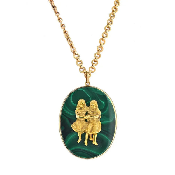 Buccellati 18K Yellow Gold Gemini Malachite Medallion Necklace — view 2