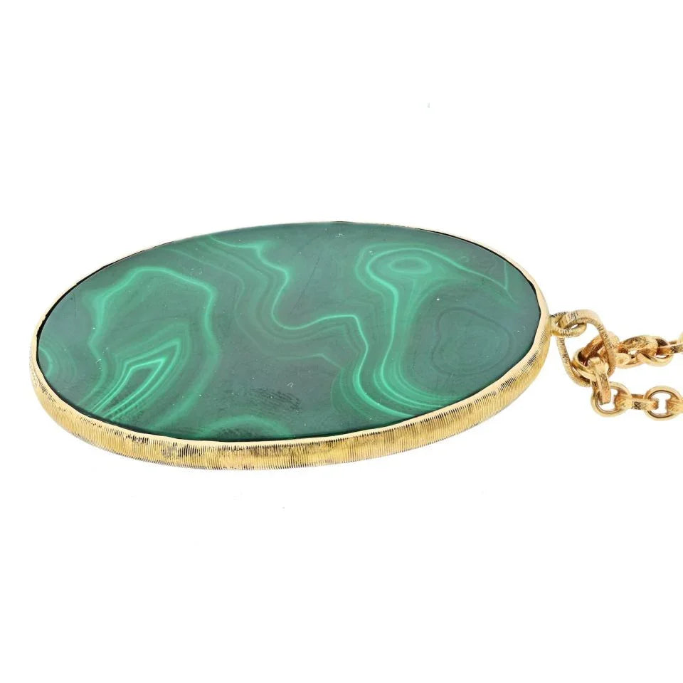 Buccellati 18K Yellow Gold Gemini Malachite Medallion Necklace — view 5 — Laura Milman New York