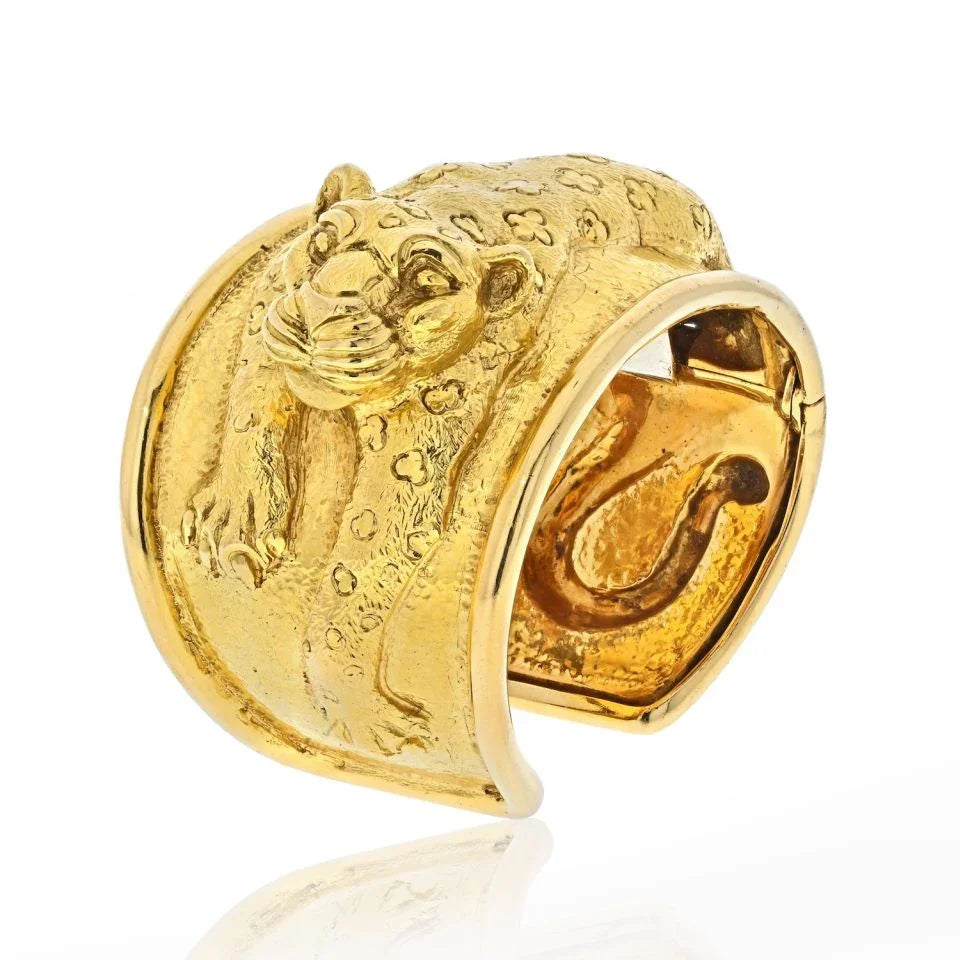 David Webb Platinum & 18K Yellow Gold Repousse Finish Leopard Bracelet — Laura Milman New York