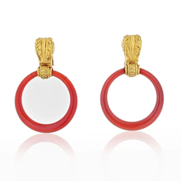 Bvlgari 18K Yellow Gold Carnelian Doorknockers 1970's Earrings