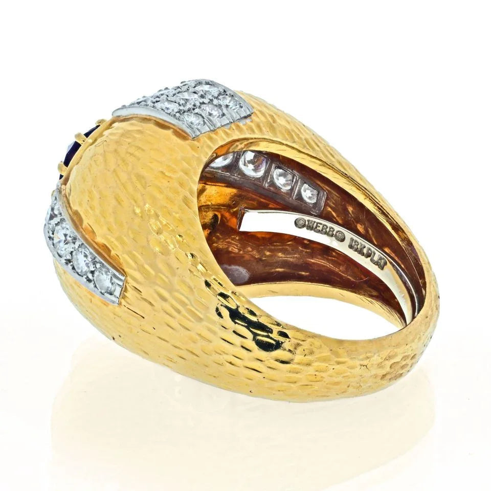 David Webb 18K Yellow Gold Oval Amethyst And Diamond Hammered Finish Ring — view 4 — Laura Milman New York