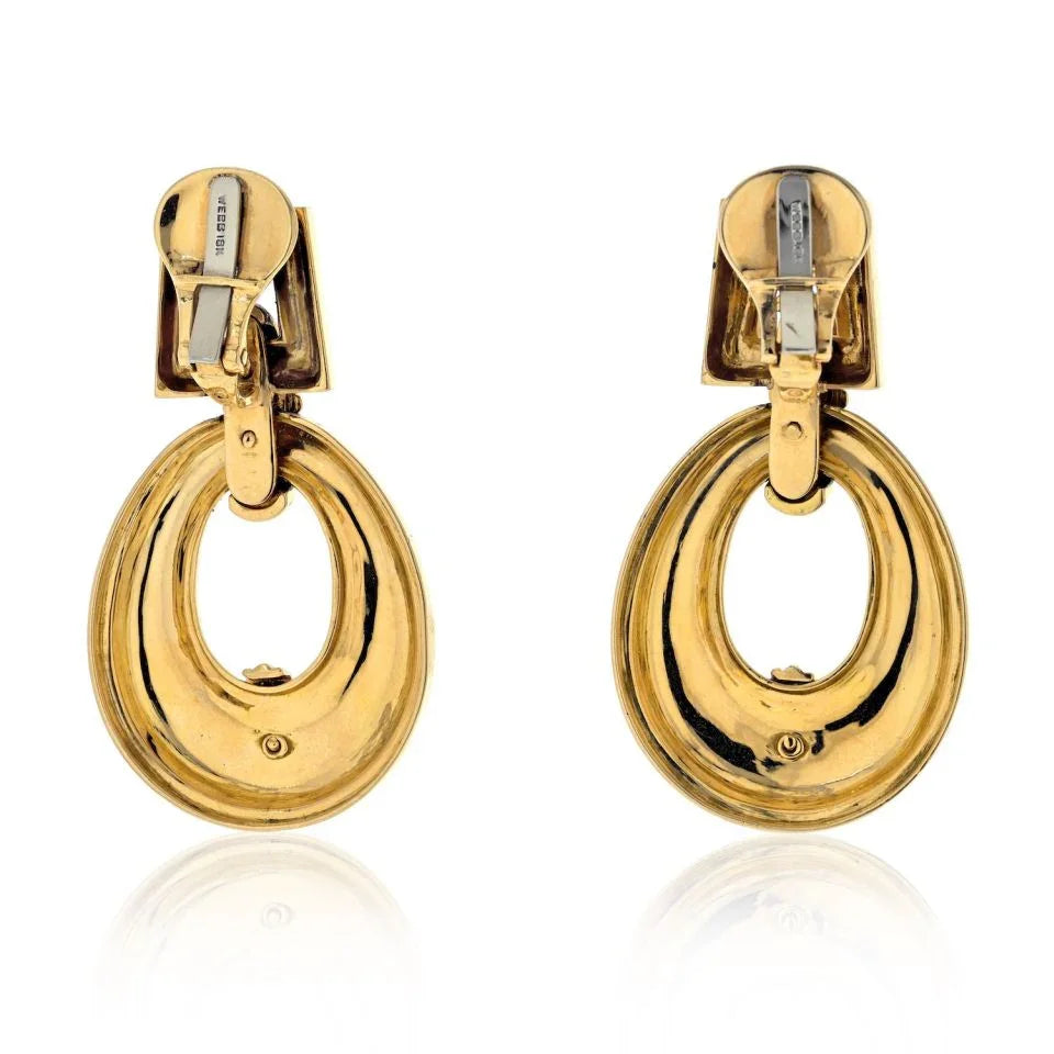 David Webb 18K Yellow Gold Black Enamel Vintage Door Knockers Earrings — view 4 — Laura Milman New York