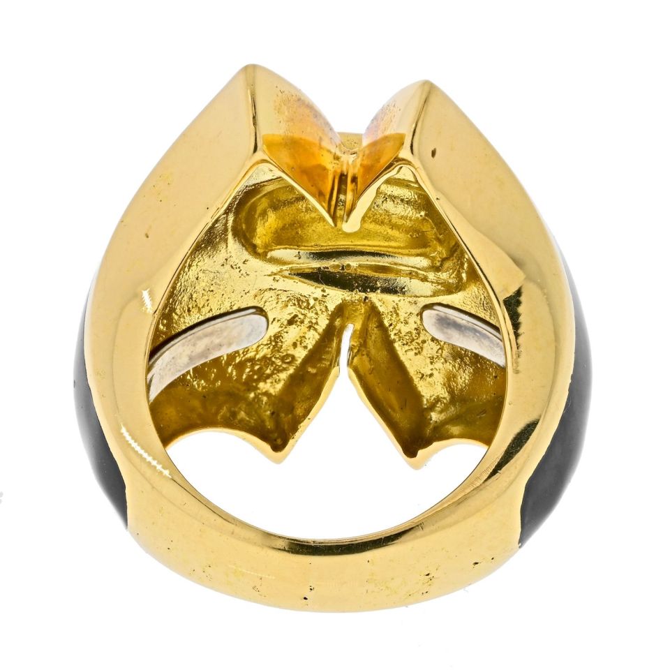 David Webb Platinum & 18K Yellow Gold Black Enamel Vintage Ring — view 5 — Laura Milman New York