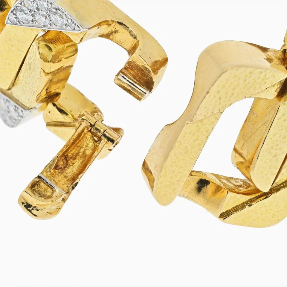 David Webb Platinum & 18K Yellow Gold Large Hammered Flat Link Diamond Bracelet — view 5 — Laura Milman New York
