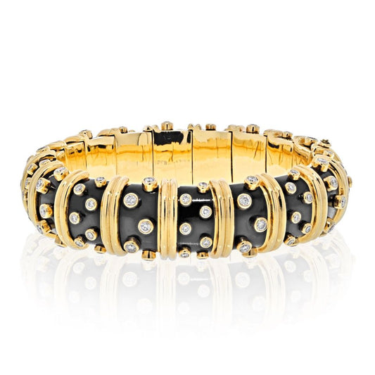 Tiffany Schlumberger 18K Gold Platinum Black Enamel 5.6ct Bangle