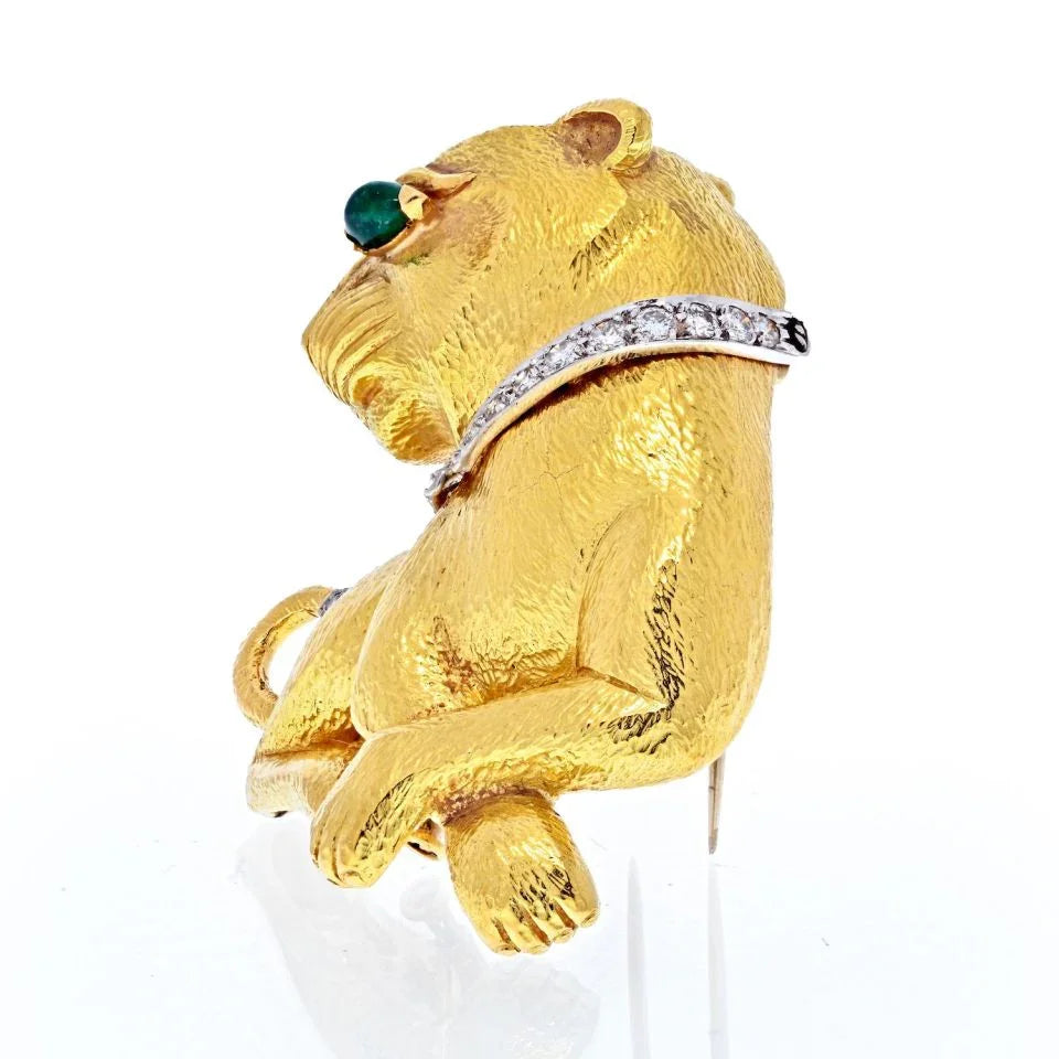 David Webb Platinum & 18K Yellow Gold Sitting Panthere With A Diamond Collar Brooch — view 2 — Laura Milman New York
