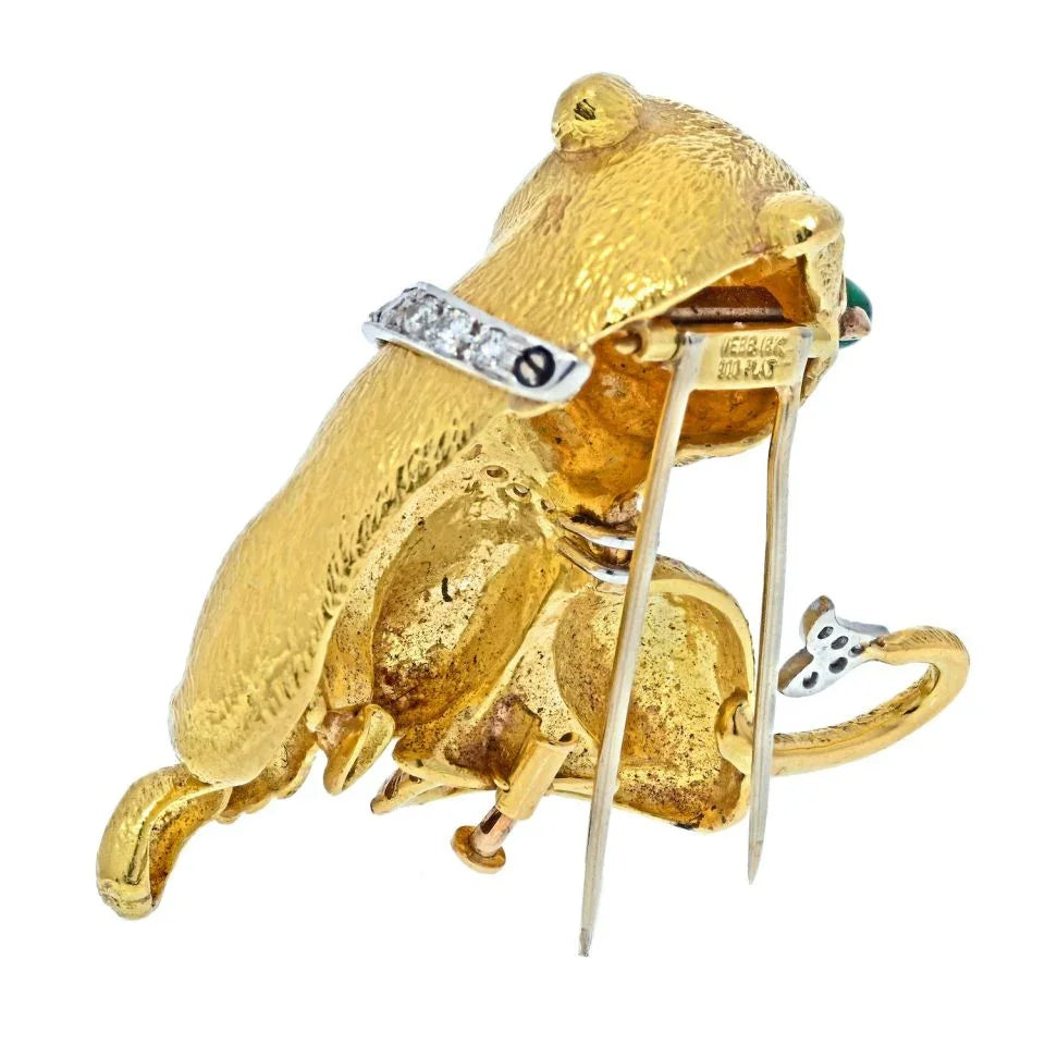 David Webb Platinum & 18K Yellow Gold Sitting Panthere With A Diamond Collar Brooch — view 3 — Laura Milman New York
