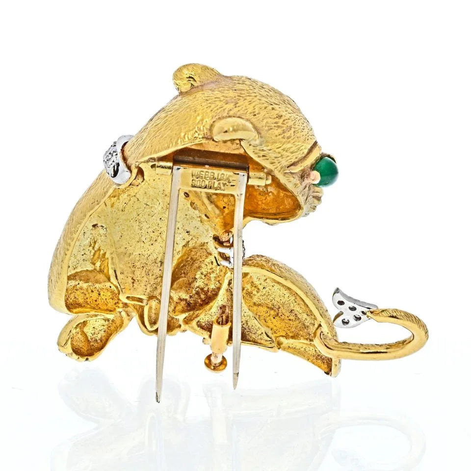David Webb Platinum & 18K Yellow Gold Sitting Panthere With A Diamond Collar Brooch — view 4 — Laura Milman New York