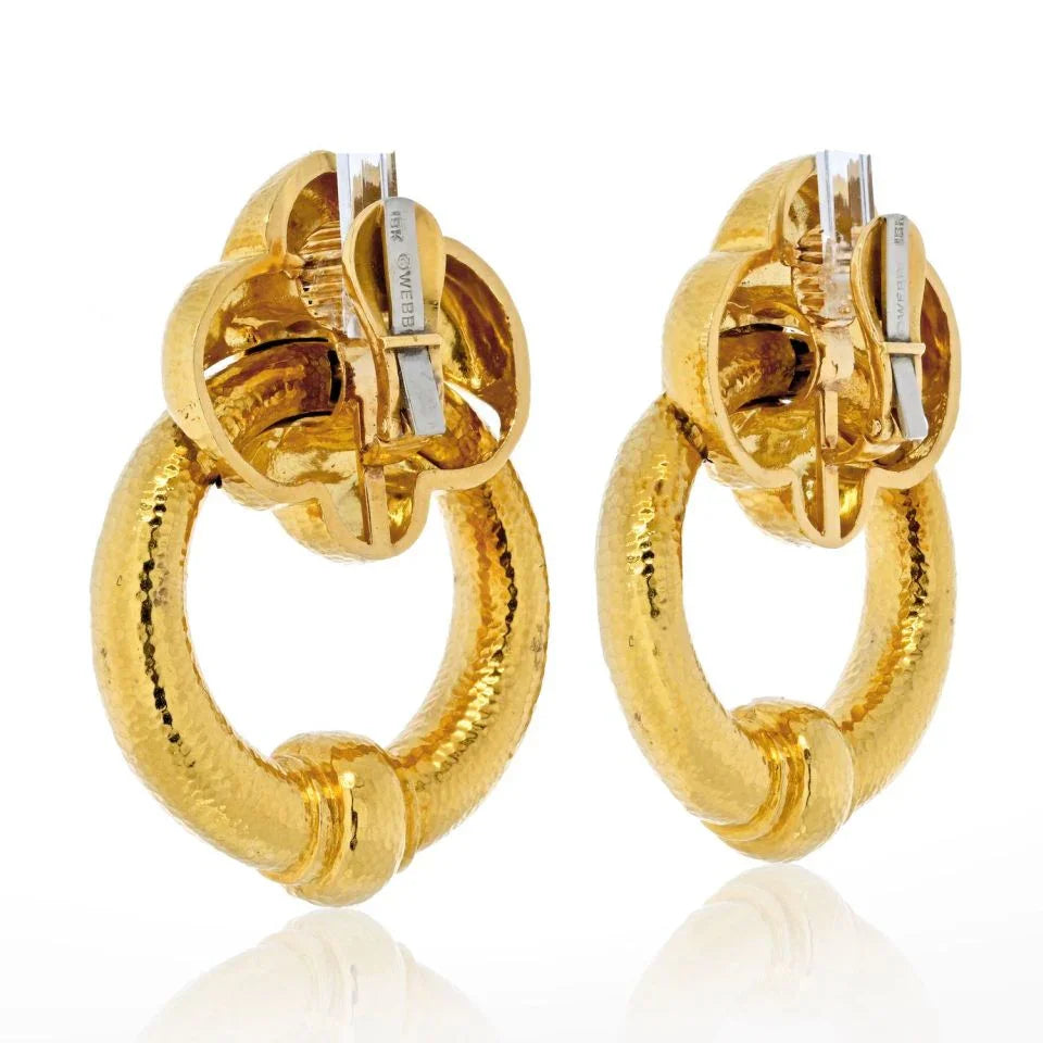 David Webb 18K Yellow Gold Hammered Doorknockers Large Oversized Earrings — view 3 — Laura Milman New York