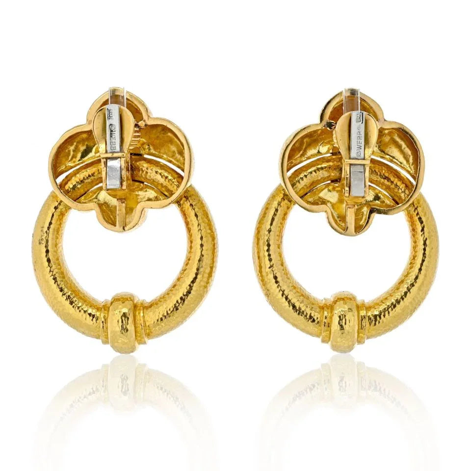 David Webb 18K Yellow Gold Hammered Doorknockers Large Oversized Earrings — view 4 — Laura Milman New York