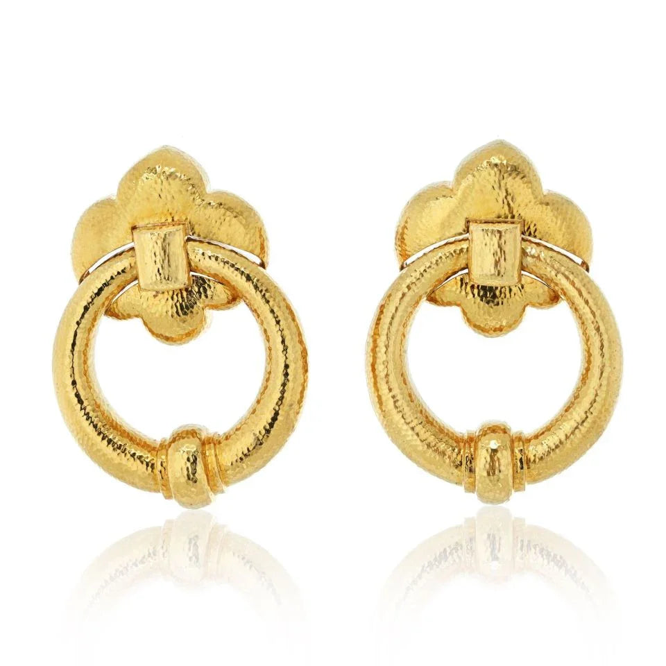 David Webb 18K Yellow Gold Hammered Doorknockers Large Oversized Earrings — Laura Milman New York