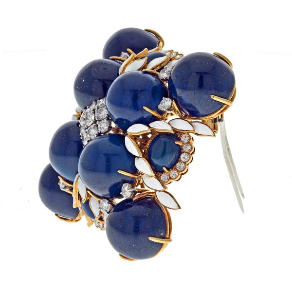 David Webb Platinum & 18K Yellow Gold 1960's Maltese Lapis, Enamel Cross Style Brooch — view 2