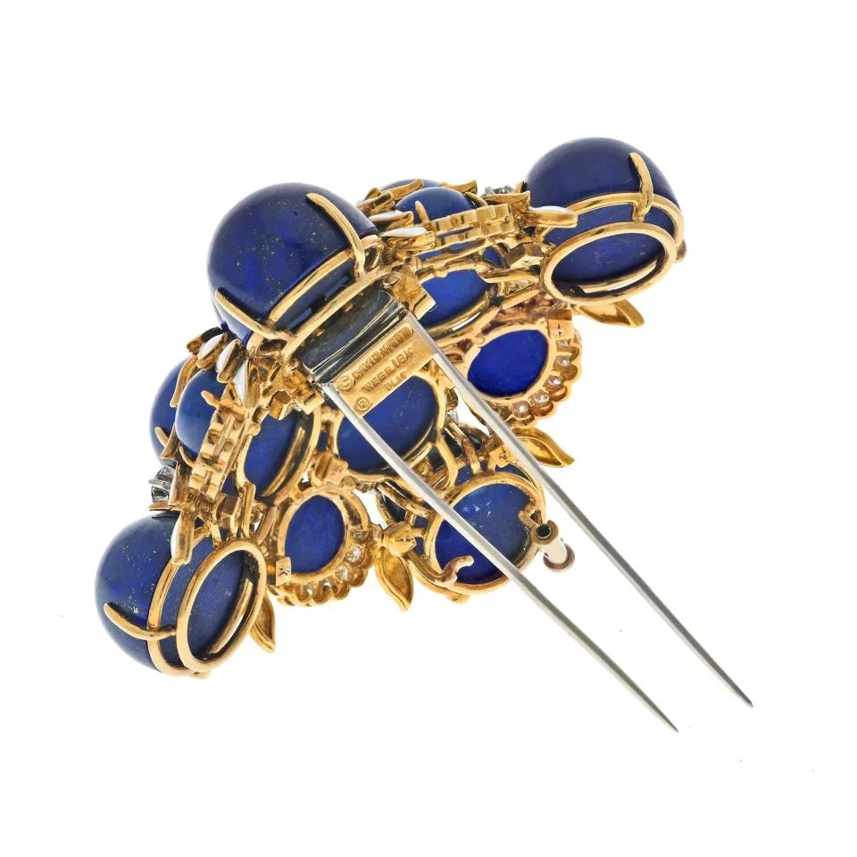 David Webb Platinum & 18K Yellow Gold 1960's Maltese Lapis, Enamel Cross Style Brooch — view 3 — Laura Milman New York