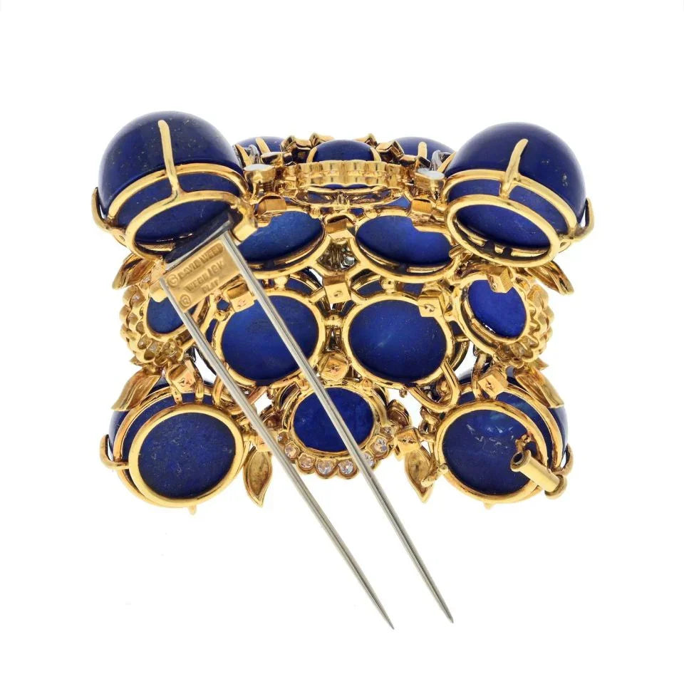 David Webb Platinum & 18K Yellow Gold 1960's Maltese Lapis, Enamel Cross Style Brooch — view 4 — Laura Milman New York