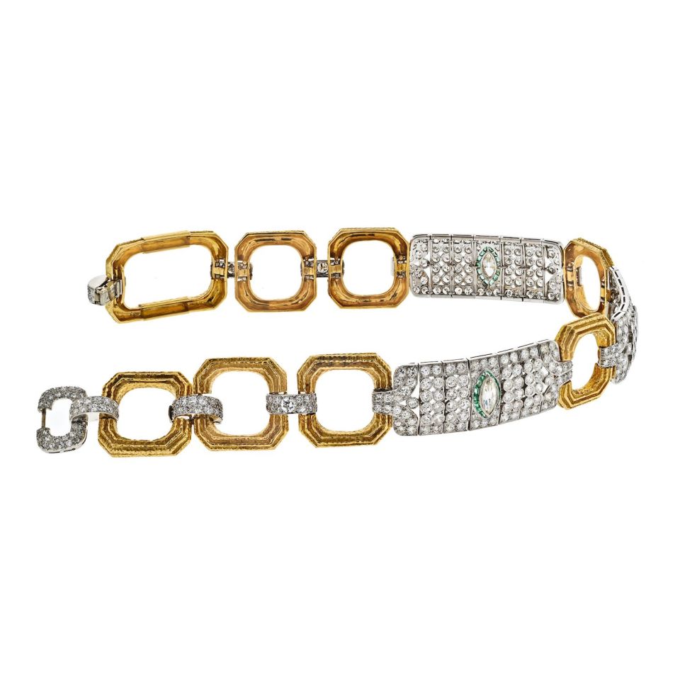 David Webb Collar Platinum & 18K Yellow Gold 25 Carat Diamond Collar Necklace — view 2 — Laura Milman New York