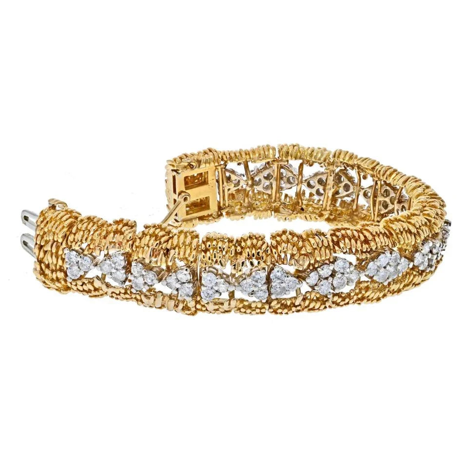 David Webb Platinum & 18K Yellow Gold 1960's Round Diamond Openwork Bracelet — view 2 — Laura Milman New York