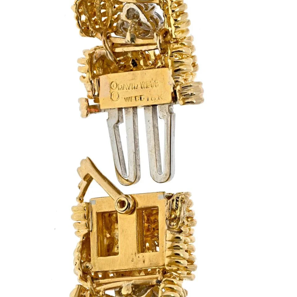 David Webb Platinum & 18K Yellow Gold 1960's Round Diamond Openwork Bracelet — view 4 — Laura Milman New York