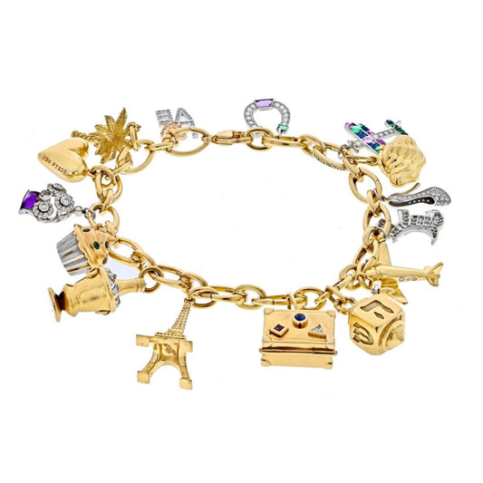 Tiffany 18K Gold Platinum Diamond Charm Bracelet 8" 81.7g