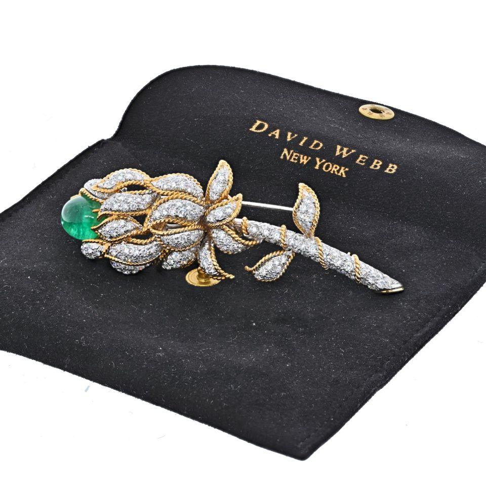 David Webb Platinum & 18K Yellow Gold Green Emerald And Diamond Flower Brooch — view 5 — Laura Milman New York