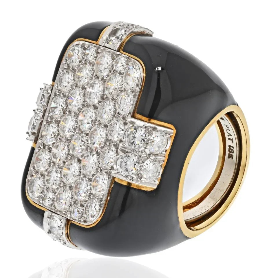 David Webb Platinum & 18K Yellow Gold Checkmate 5.50 Carat Diamond Ring — view 2 — Laura Milman New York