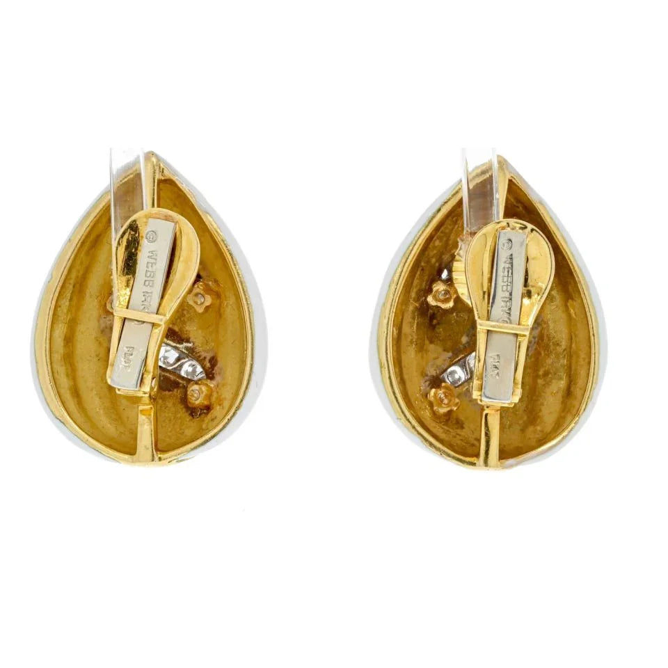 David Webb Fluted Almonds White Enamel And Diamond Earrings — view 4 — Laura Milman New York