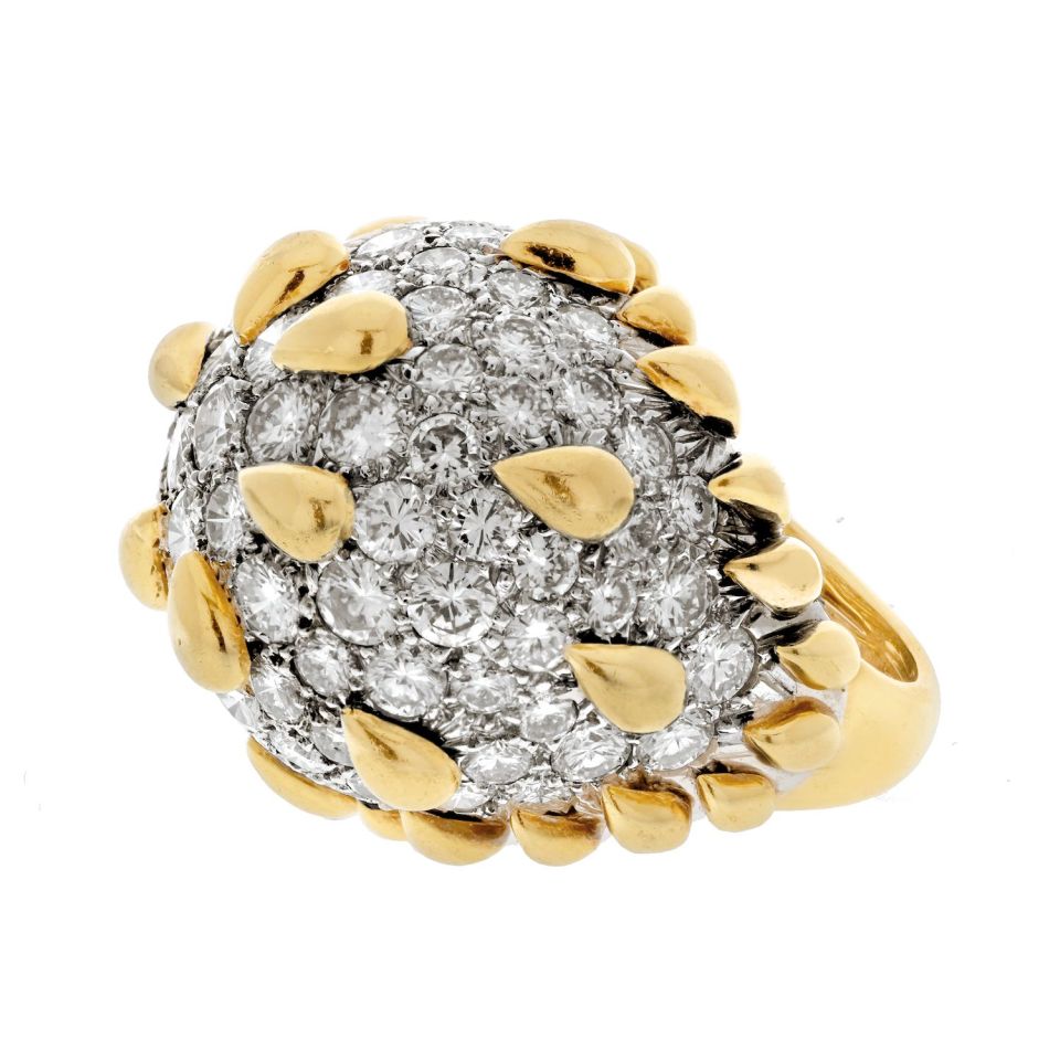 David Webb Platinum & 18K Yellow Gold Diamond Pave Dome Cocktail Ring — view 2 — Laura Milman New York