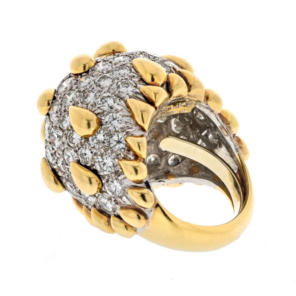 David Webb Platinum & 18K Yellow Gold Diamond Pave Dome Cocktail Ring — view 3 — Laura Milman New York