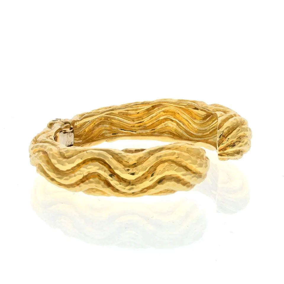 David Webb Platinum & 18K Yellow Gold Hammered Cuff Bangle Bracelet — Laura Milman New York