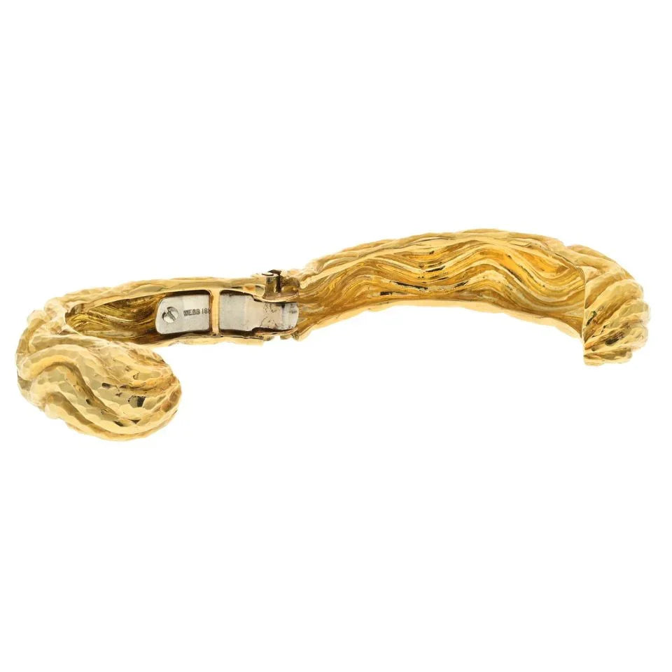 David Webb Platinum & 18K Yellow Gold Hammered Cuff Bangle Bracelet — view 4 — Laura Milman New York