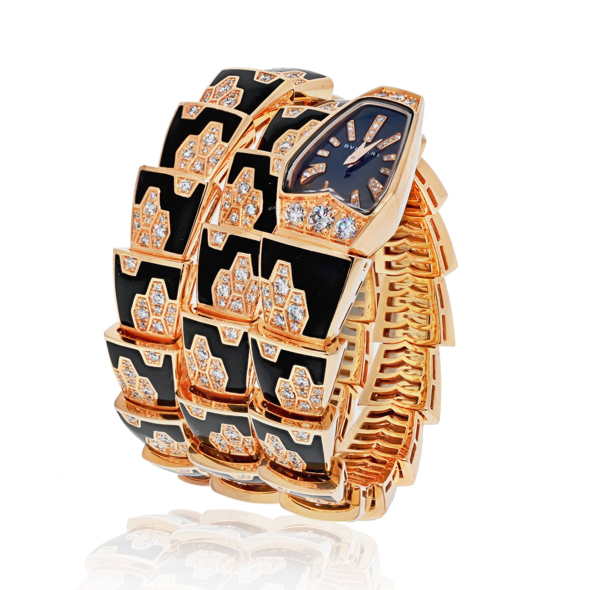 Pre-Owned Bvlgari 18K Rose Gold Black Enamel Diamond SP P 26G Ladies Watch view 2 - Bvlgari — Laura Milman New York