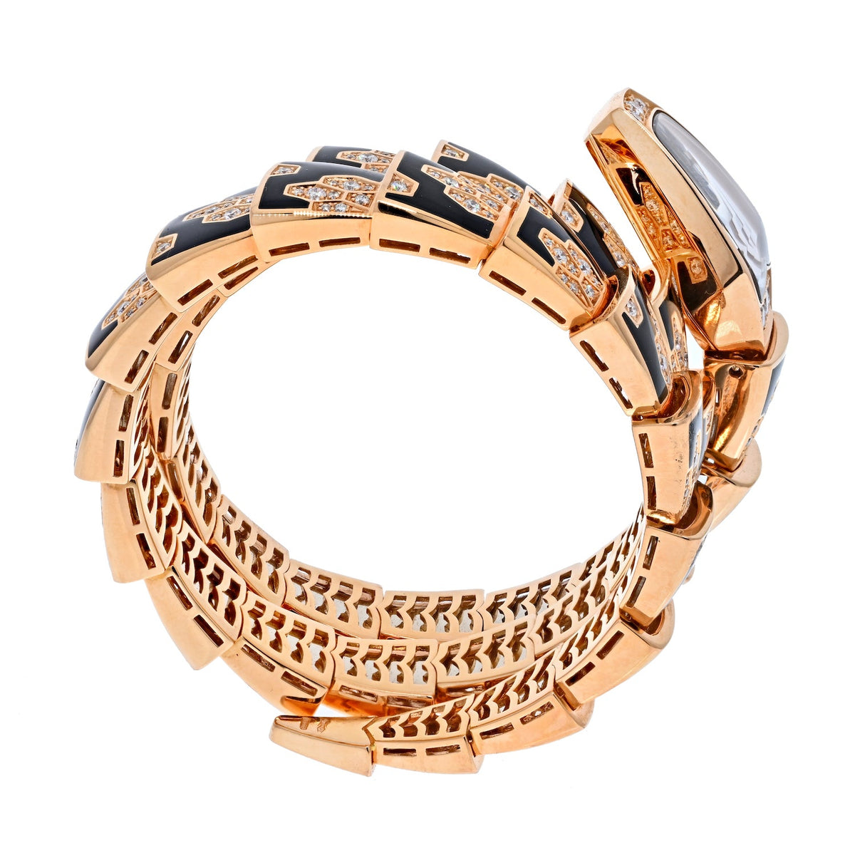 Pre-Owned Bvlgari 18K Rose Gold Black Enamel Diamond SP P 26G Ladies Watch view 3 - Bvlgari — Laura Milman New York