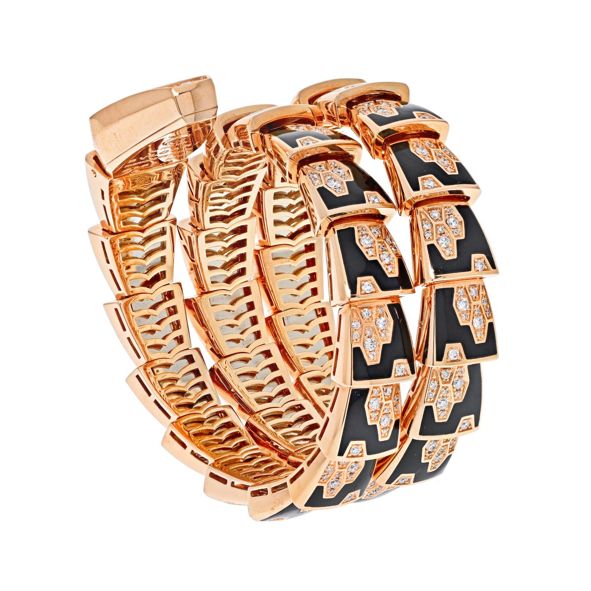 Pre-Owned Bvlgari 18K Rose Gold Black Enamel Diamond SP P 26G Ladies Watch view 5 - Bvlgari — Laura Milman New York