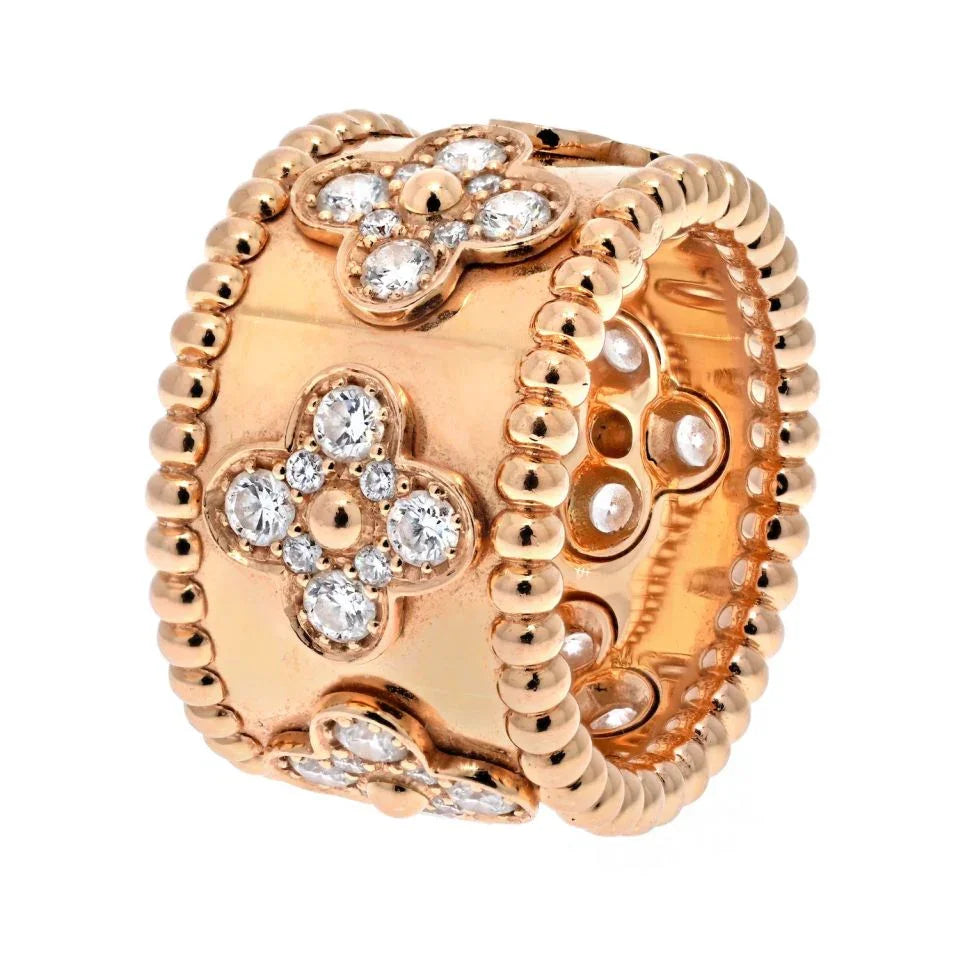 Van Cleef & Arpels 18K Yellow Gold Perlee Clover Diamond Ring — view 2 — Laura Milman New York