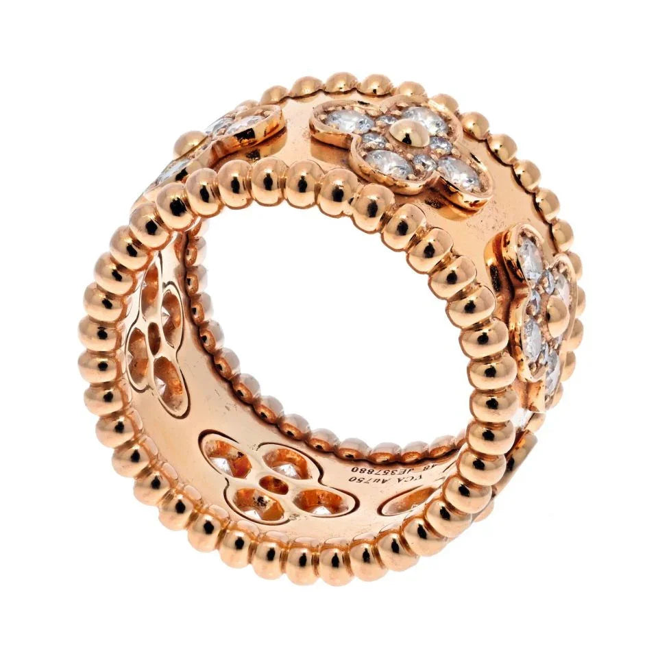 Van Cleef & Arpels 18K Yellow Gold Perlee Clover Diamond Ring — view 3 — Laura Milman New York