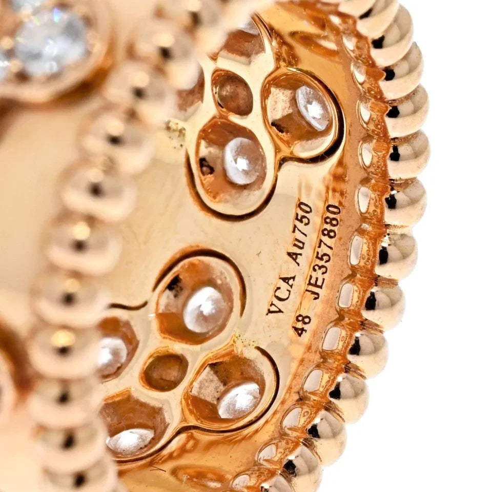 Van Cleef & Arpels 18K Yellow Gold Perlee Clover Diamond Ring — view 4 — Laura Milman New York