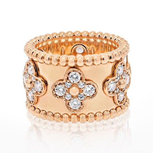 Van Cleef & Arpels 18K YG Perlee Trefle Ring, Size 4.5