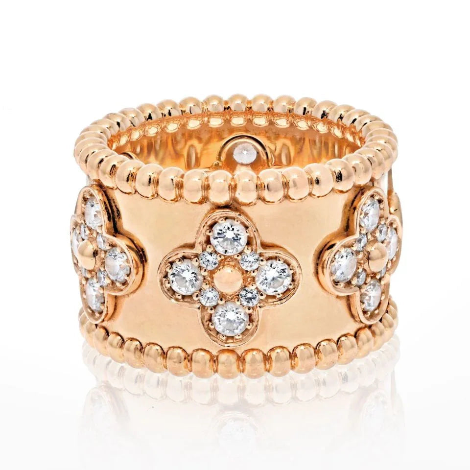Van Cleef & Arpels 18K Yellow Gold Perlee Clover Diamond Ring — Laura Milman New York