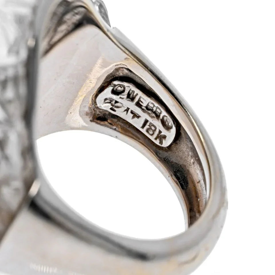 David Webb Platinum & 18K White Gold Rock Crystal, Diamonds, Black Enamel, Pearl Ring — view 4 — Laura Milman New York