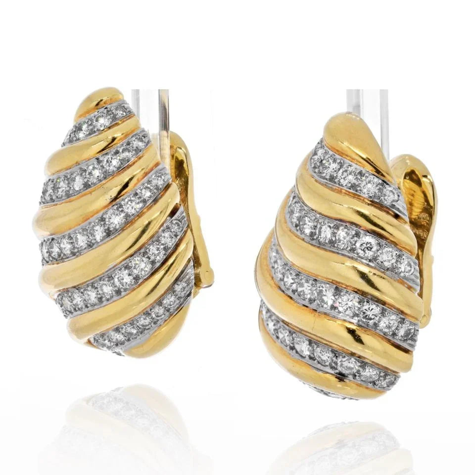 David Webb 18K Yellow Gold 7 Carat Diamond Tear Drop Clip On Earrings — view 2 — Laura Milman New York