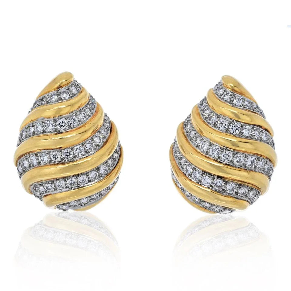 David Webb 18K Yellow Gold 7 Carat Diamond Tear Drop Clip On Earrings — Laura Milman New York
