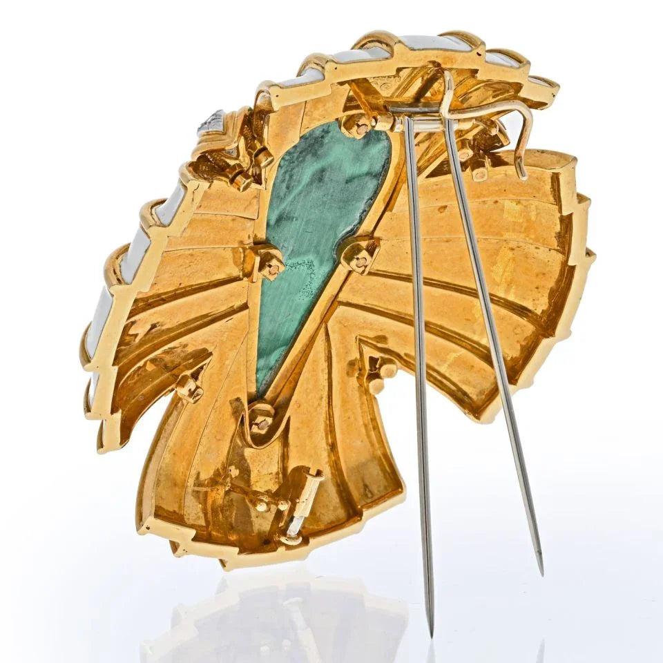 David Webb White Enamel And Malachite Maltese Cross Brooch — view 3 — Laura Milman New York