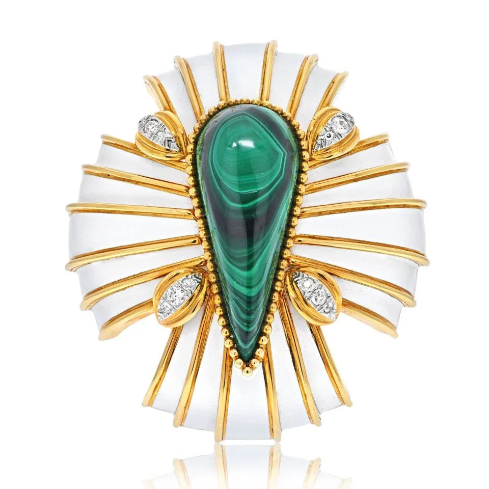 David Webb White Enamel And Malachite Maltese Cross Brooch — Laura Milman New York