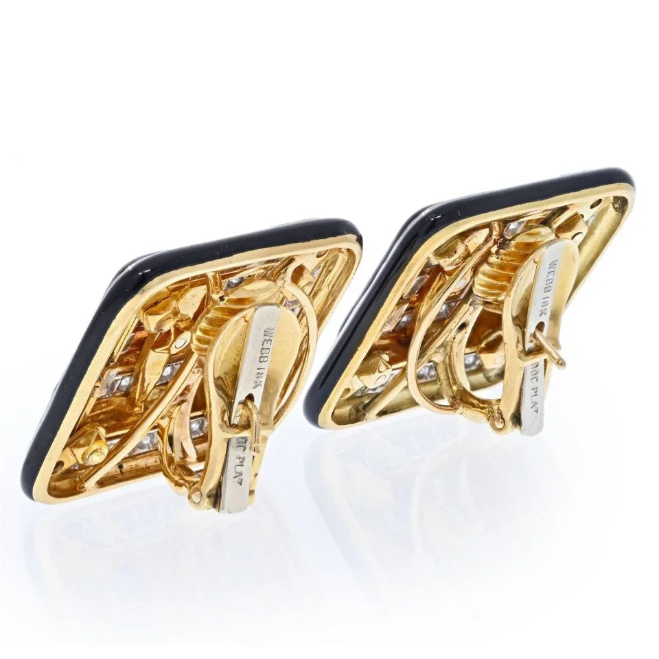 David Webb Black Enamel And Diamond Square Shaped Earrings — view 3 — Laura Milman New York