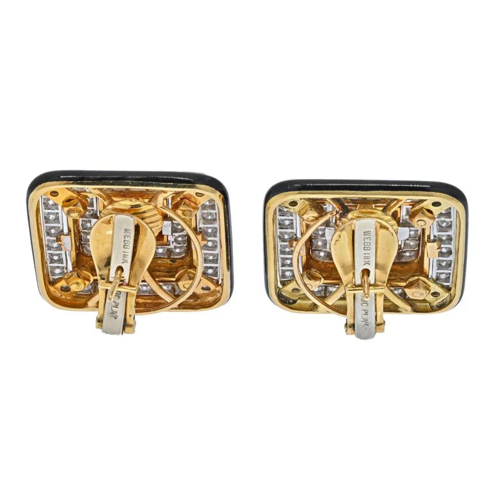 David Webb Black Enamel And Diamond Square Shaped Earrings — view 4 — Laura Milman New York