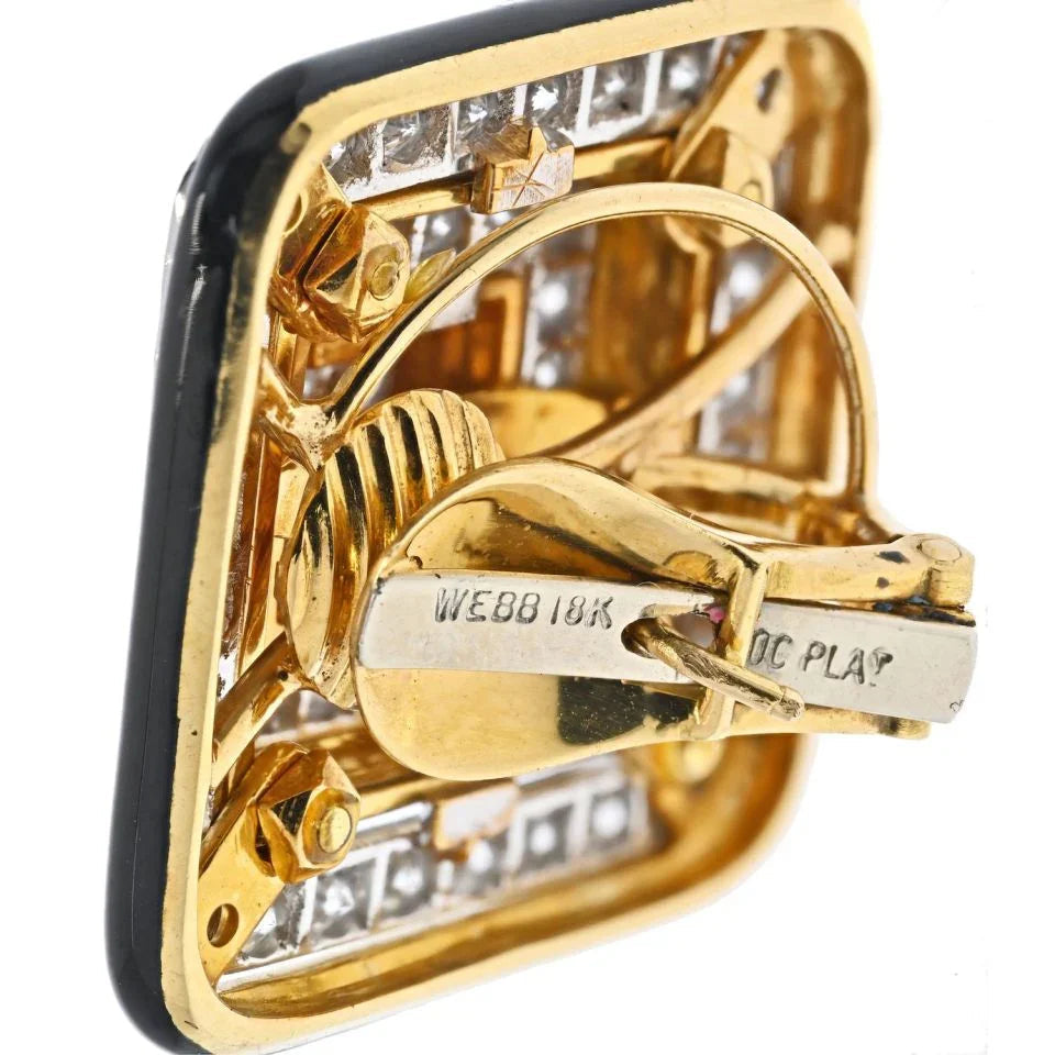 David Webb Black Enamel And Diamond Square Shaped Earrings — view 5 — Laura Milman New York