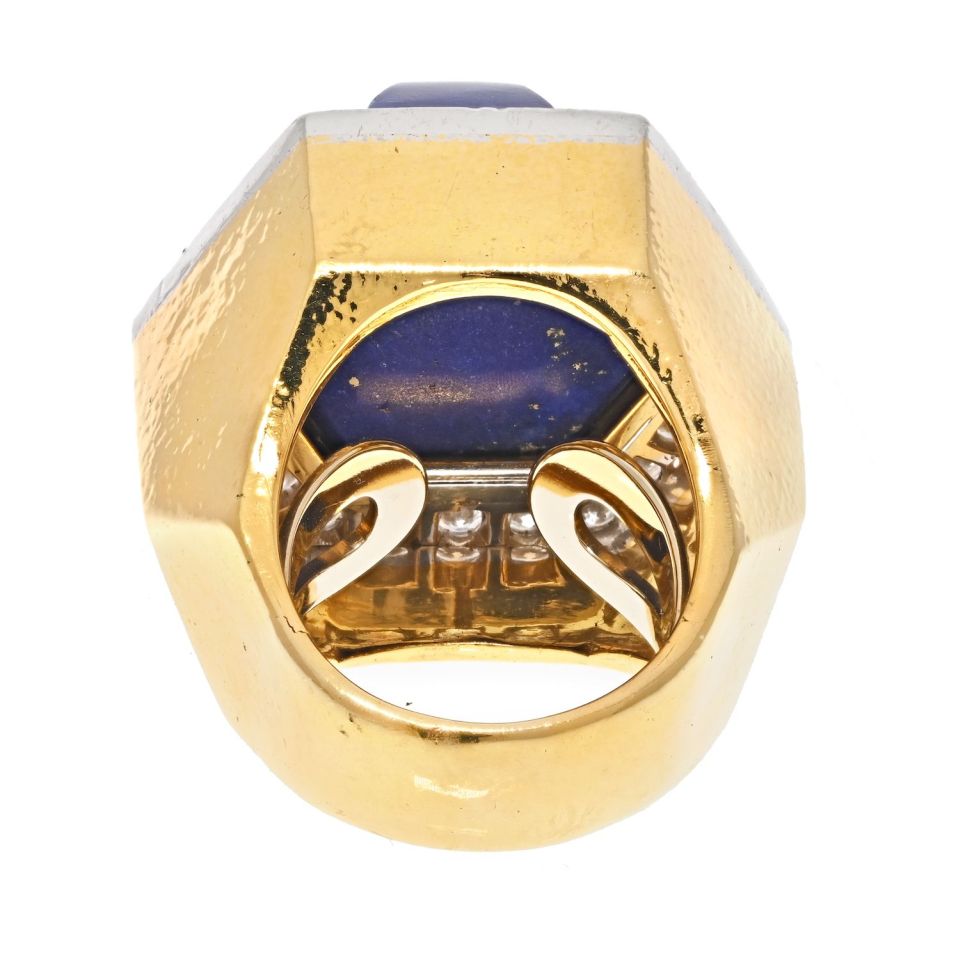 David Webb Platinum & 18K Yellow Gold Oversized Lapis And Diamond Ring — view 4 — Laura Milman New York