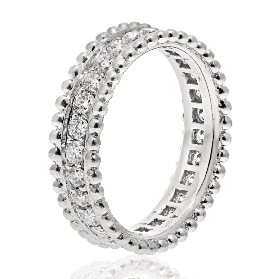 Van Cleef & Arpels Platinum Perlee Diamond Ring, Size 4.5