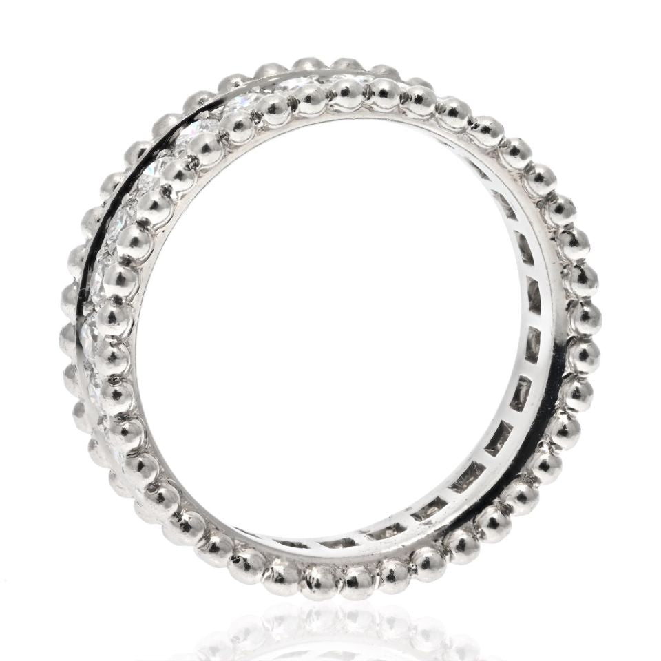 Van Cleef & Arpels Platinum Perlee Diamond Ring, Size 4.5